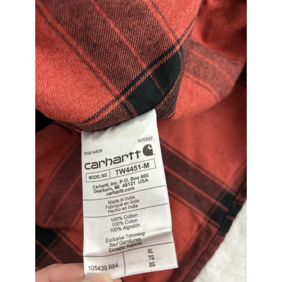 Carhartt Loose Fit Flannel SHIRT ADULT XL TALL RED PLAID OUTDOOR Long Sleeve MEN - Picture 5 of 11